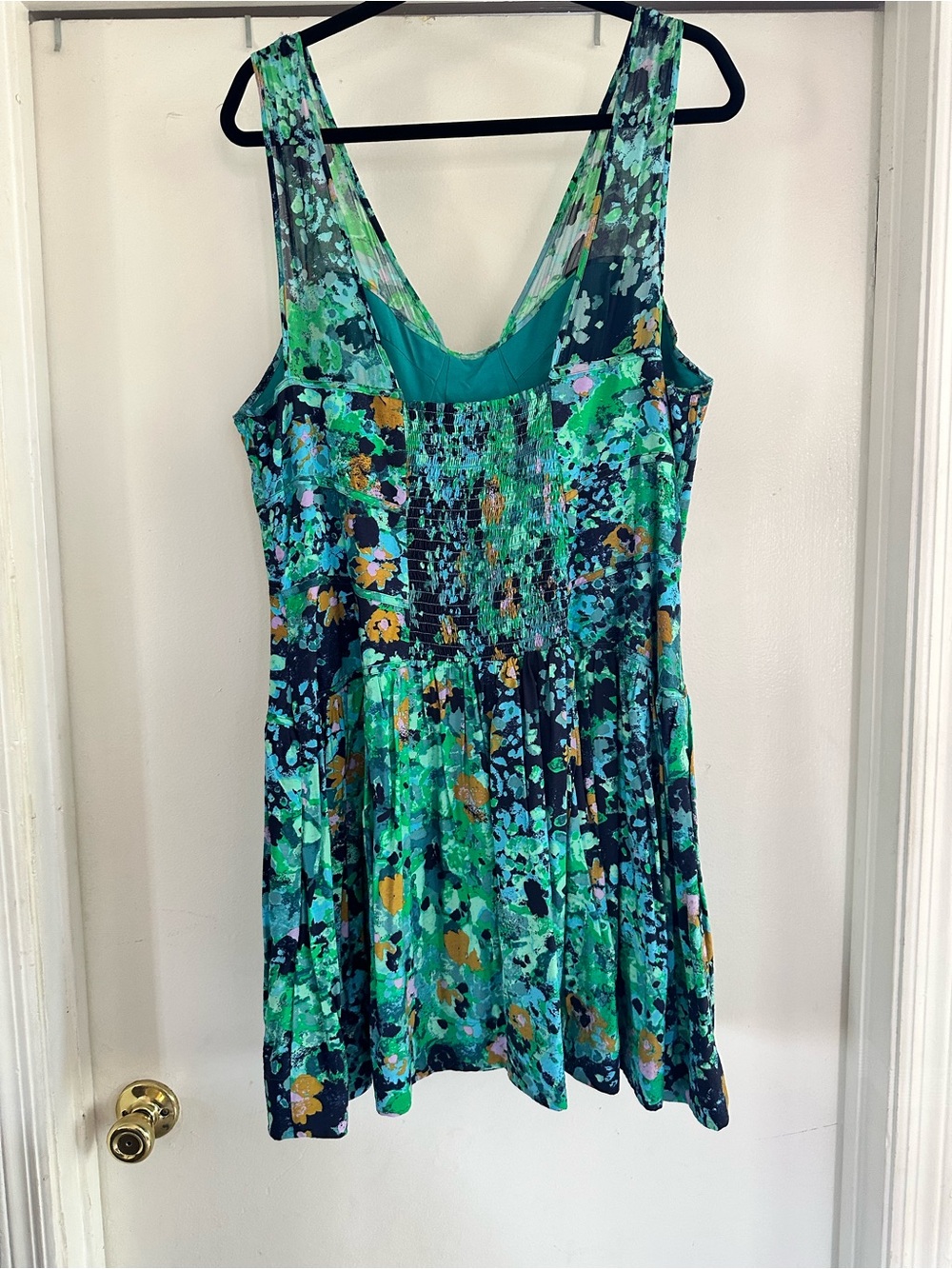 Anthropologie Green & Teal Floral Mini Dress - Picture 2 of 4